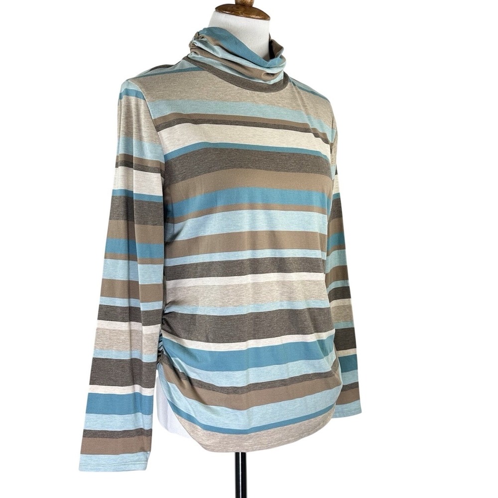 NWT Coldwater Creek Top Striped Long Sleeve Turtleneck Ruched Side Women's L